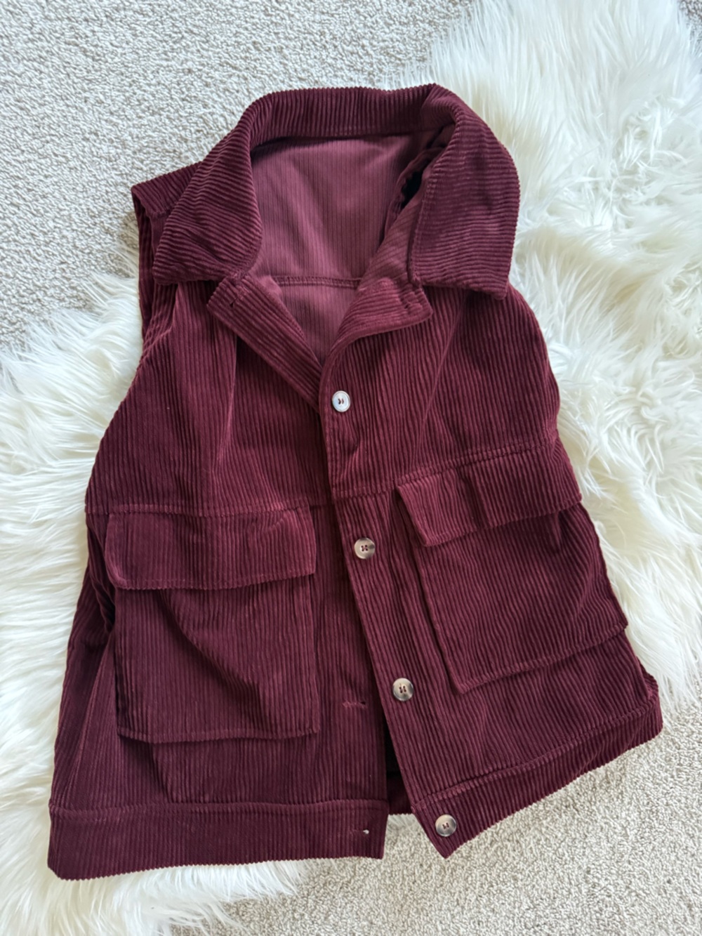 Corduroy Button-Front Vest in Deep Wine